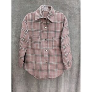 Flannel Shacket Women's Small Pink‎ Plaid Casual READ